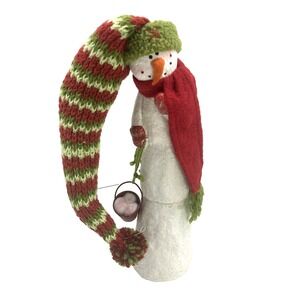 Rare Snowman With Long Knit Hat Quirky Unique Whimsical Figurine 11.5"